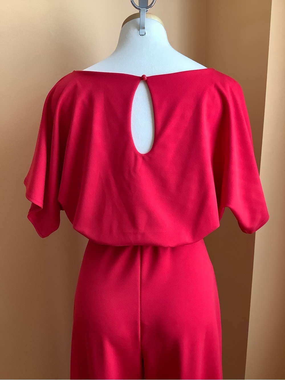 KENDI BOUTIQUE Red Flutter Sleeve Wide Leg Belted Jumpsuit Dolman Romper XL - Picture 7 of 13
